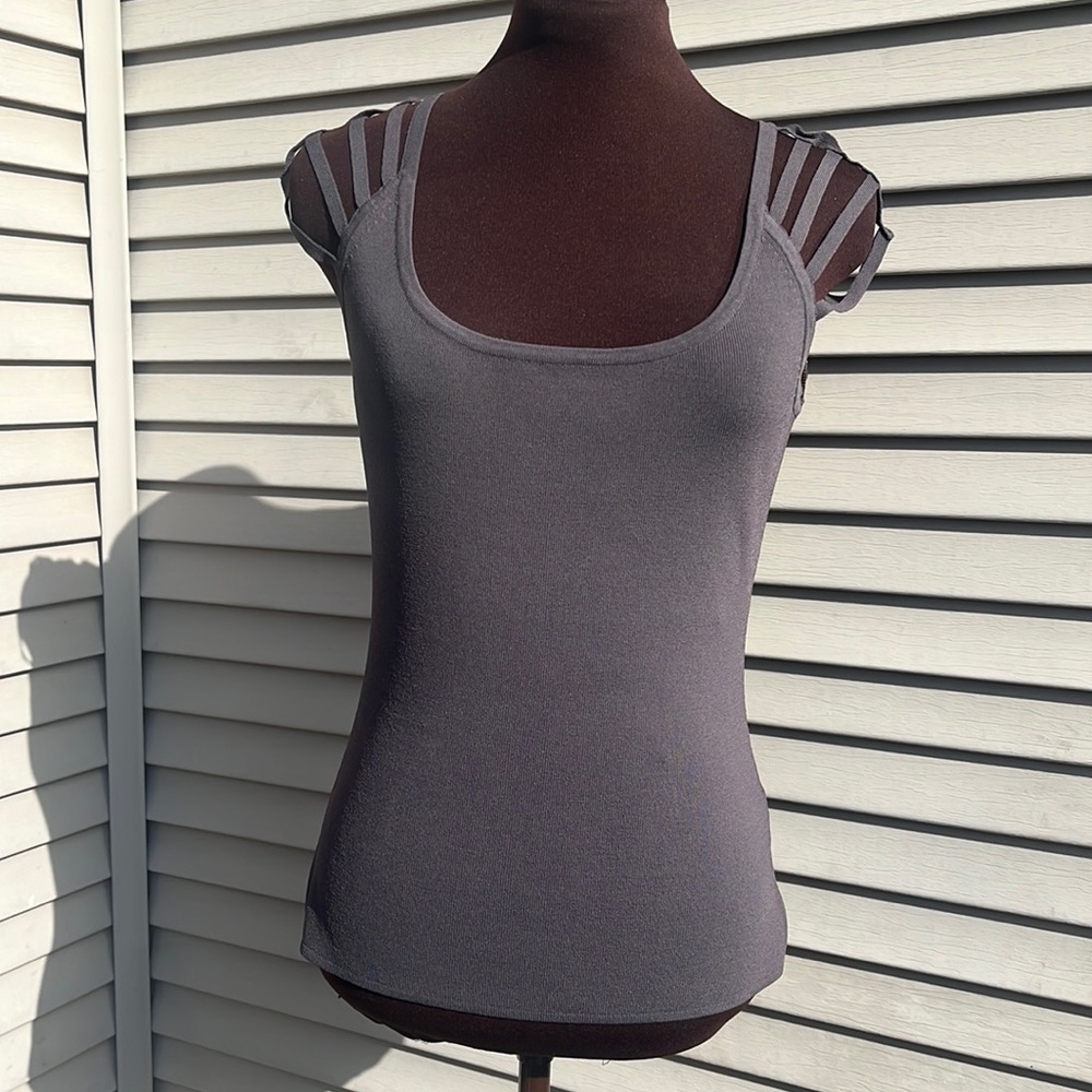 Boston Proper small dark gray blouse with off the shoulders straps